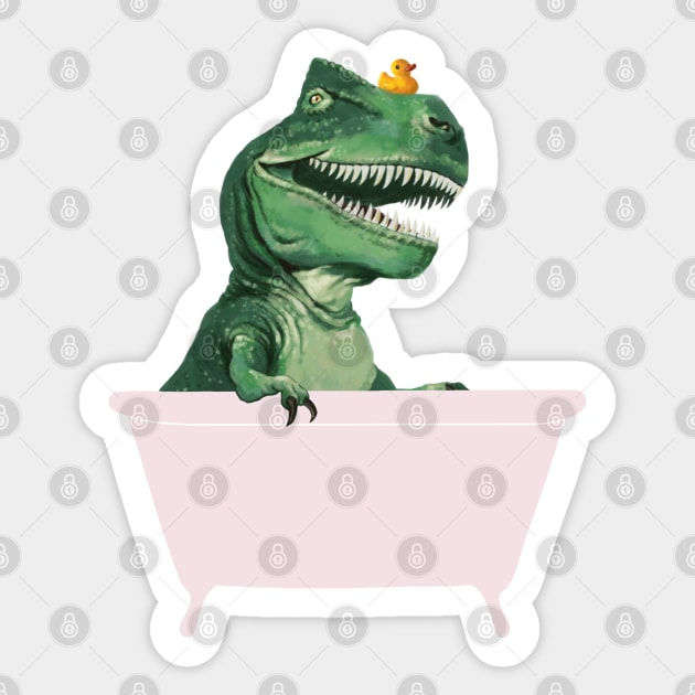 Playful T-Rex in Bathtub in Green Sticker by bignosework